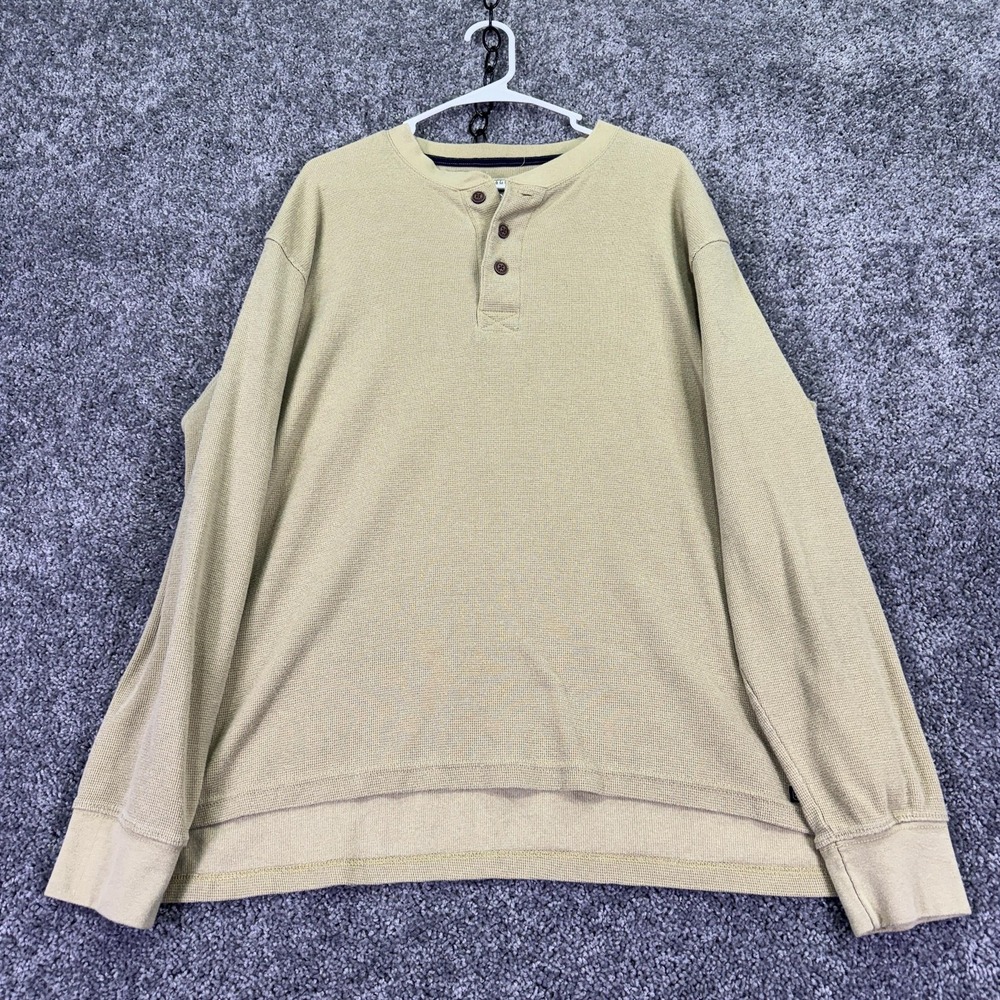 Smith's Workwear Henley Shirt Mens 2XL Beige Thermal Waffle Knit Long Sleeve